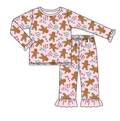 Custom order MOQ:3pcs each design girl gingerbread man pajamas set