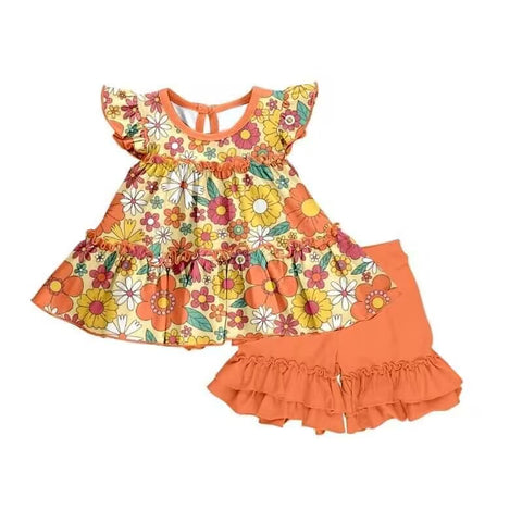 Order Deadline:11th Mar. Split order baby girl clothes floral girl summer shorts set