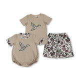 RTS kids matching clothing embroidery mallard print clothing baby boy summer clothing-2025.12.26