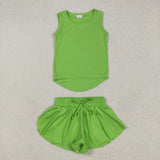 GSSO2503   baby girl clothes green toddler girl summer outfit yoga clothes