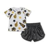 RTS girl clothes girl summer set  colorful cheer girl summer leather shorts set