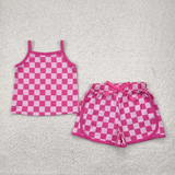 RTS girl clothes girl summer set  colorful gingham girl summer shorts set