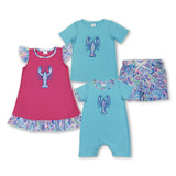 RTS kids matching clothing embroidered crayfish print clothing baby summer clothing-2025.8.12
