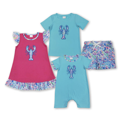RTS kids matching clothing embroidered crayfish print clothing baby summer clothing-2025.8.12
