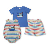 RTS kids matching clothing embroidery sailing boat print clothing baby boy summer clothing-2026.2.5