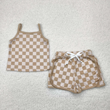 RTS girl clothes girl summer set  colorful gingham girl summer shorts set