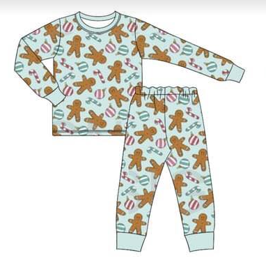 Custom order MOQ:3pcs each design boy gingerbread man pajamas set