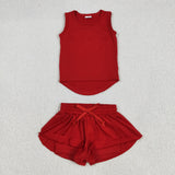 GSSO2499   baby girl clothes red toddler girl summer outfit yoga clothes