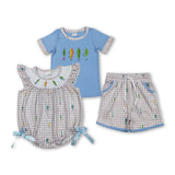 RTS kids matching clothing embroidery fishing print clothing baby summer clothing-2025.12.18