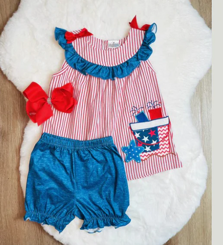 Order Deadline:23th Apr.Split order toddler clothes 4th of July patriotic girl summer set