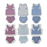 RTS matching clothing  kids gingham print clothing baby 4th of July clothing-2026.6.1