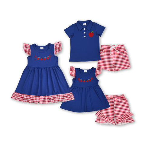 RTS baby clothes baby summer set  embroidery apple baby summer shorts set