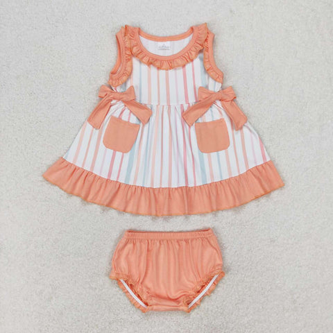 GBO0293 baby girl clothes orange floral toddler girl summer bummies set