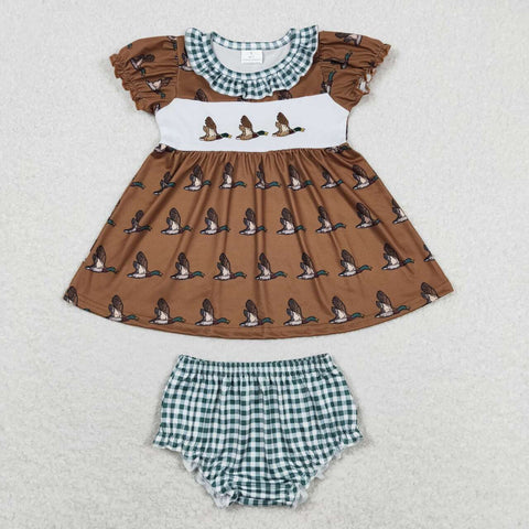 GBO0319 baby girl clothes embroidery brown mallard girl summer bummies sets