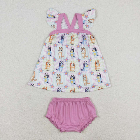 GBO0333   baby girl clothes cartoon dog girl summer bummies sets