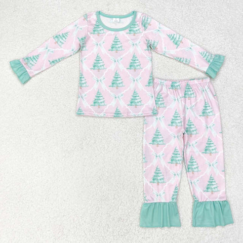 GLP1242  Bamboo toddler girl clothes xmas tree girl christmas winter pajamas outfit