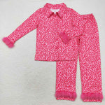 GLP1261   adult pajamas hot pink leopard print women winter pajamas set