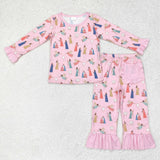 GLP1278  toddler girl clothes pink jesus girl winter pajamas set