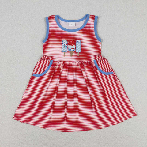 GSD0821  baby girl clothes embroidery Ice Cream 4th of July patriotic girl summer dress