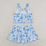 GSD0995  baby girl clothes roses blue toddler girl summer outfits