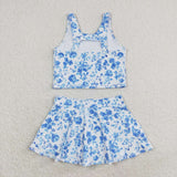 GSD0995  baby girl clothes roses blue toddler girl summer outfits