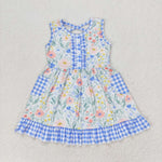 GSD1009 toddler clothes blue floral baby girl summer dress