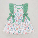 GSD1071  toddler clothes green flower baby girl summer dress