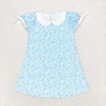 GSD1132  toddler clothes blue floral baby girl summer dress