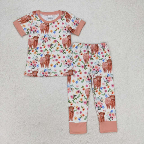 GSPO1439  baby girl clothes alpine cow flowers girl fall spring outfit