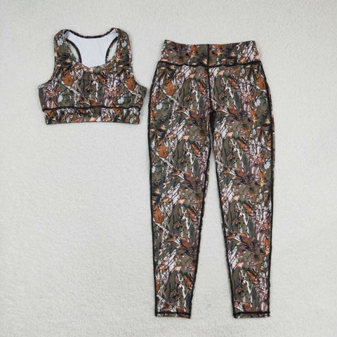 GSPO1460  adult clothes  leaves print  adult woman yoga wear