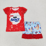 GSSO0543 baby girl clothes cartoon dog girl 4th of July patriotic summer outfits