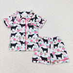 GSSO0590  baby girl clothes cow flowers girl summer pajamas outfit