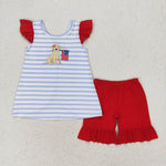 GSSO0663 baby girl clothes embroidery pubby 4th of July patriotic toddler girl summer outfit