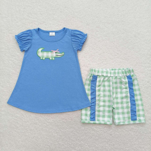 GSSO0850 baby girl clothes embroidery alligator toddler girl summer outfits