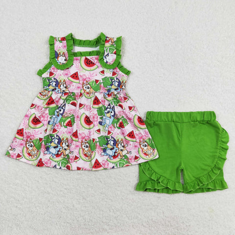 GSSO0859 baby girl clothes cartoon dog watermelon toddler girl summer outfits