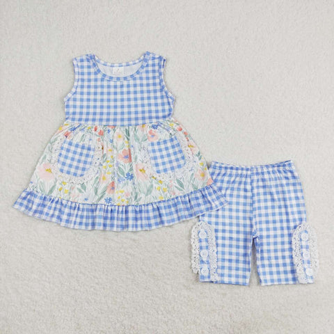 GSSO0908 baby girl clothes blue floral toddler girl summer outfit