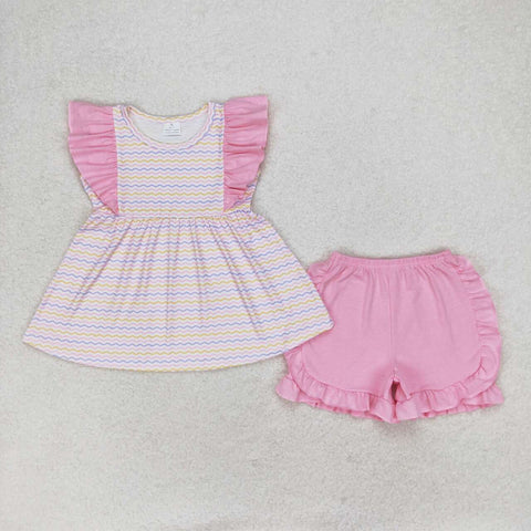 GSSO0976  baby girl clothes pink stripes toddler girl summer outfit