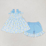 GSSO0993  baby girl clothes blue floral toddler girl summer outfits