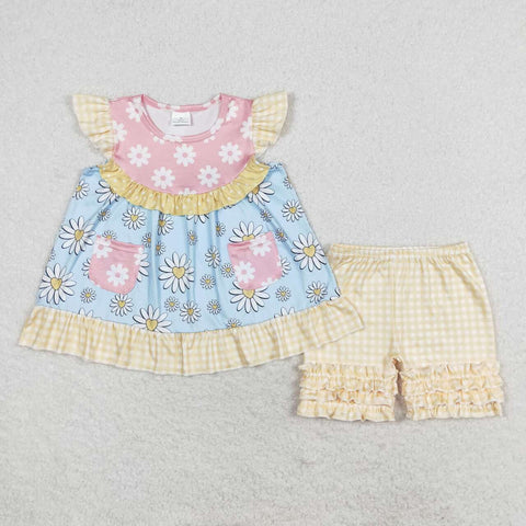 GSSO1036 baby girl clothes yellow floral toddler girl summer outfits