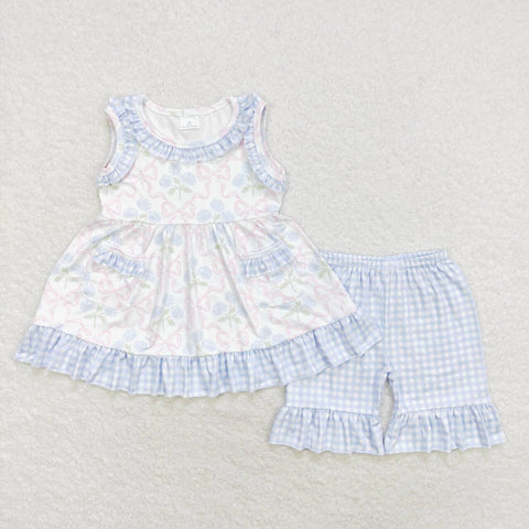 GSSO1051  baby girl clothes blue gingham toddler girl summer outfits