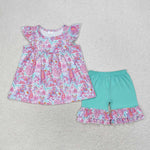 GSSO1356  baby girl clothes purple floral toddler girl summer outfit