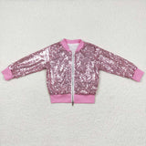 GT0541   baby girl clothes pink sequins girl winter coat top