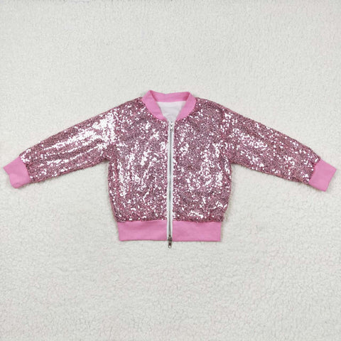 GT0541   baby girl clothes pink sequins girl winter coat top