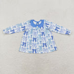 GT0666 toddler girl clothes blue bow girl winter top shirt