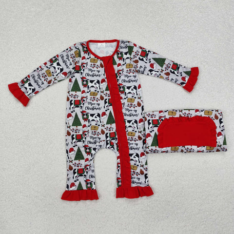 LR1074   baby girl clothes cows  toddler girl christmas winter romper