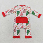 LR1149  Bamboo baby girl clothes tree zipper girl christmas romper