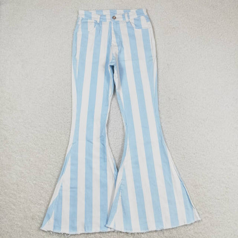 P0458 adult clothes blue stripes adult womens bell bottoms pant jeans pant
