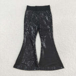 P0495   baby girl clothes black sequin pant girl bell bottom pant