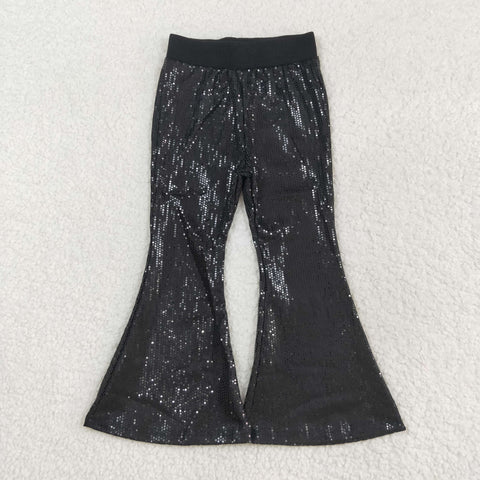 P0495   baby girl clothes black sequin pant girl bell bottom pant