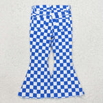 P0610   baby girl clothes blue gingham girl bell bottoms pant jeans